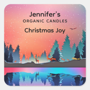 Sticker Carré Lac d'hiver pittoresque avec Deer Candle Business