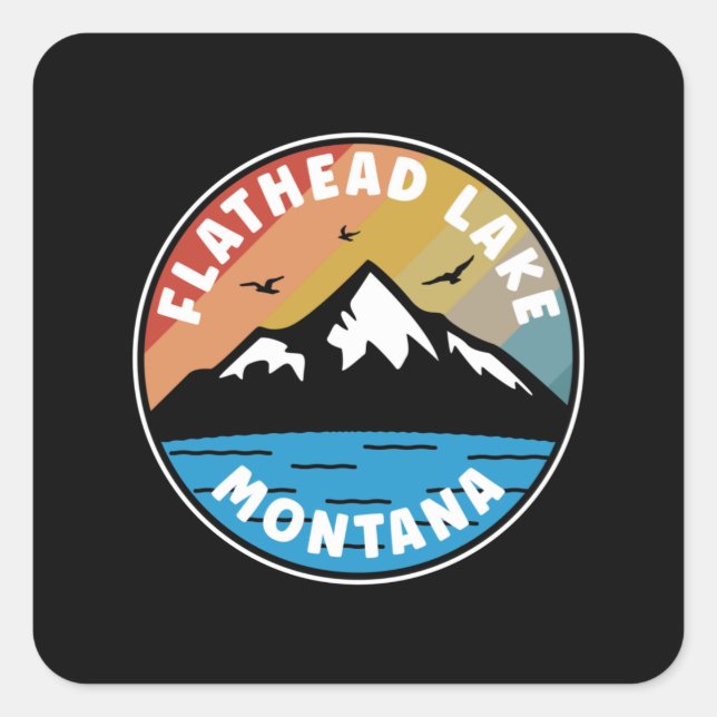 Sticker Carré Lac Flathead - Montana Vintage (Devant)