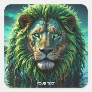 Sticker Carré Lac Lion vert mignon Imaginaire
