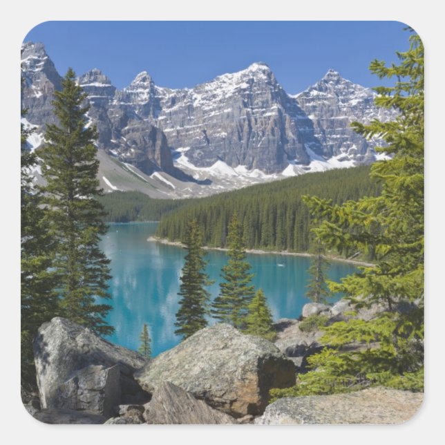 Sticker Carré Lac Moraine, Rocheuses canadiennes, Alberta, Canad (Devant)
