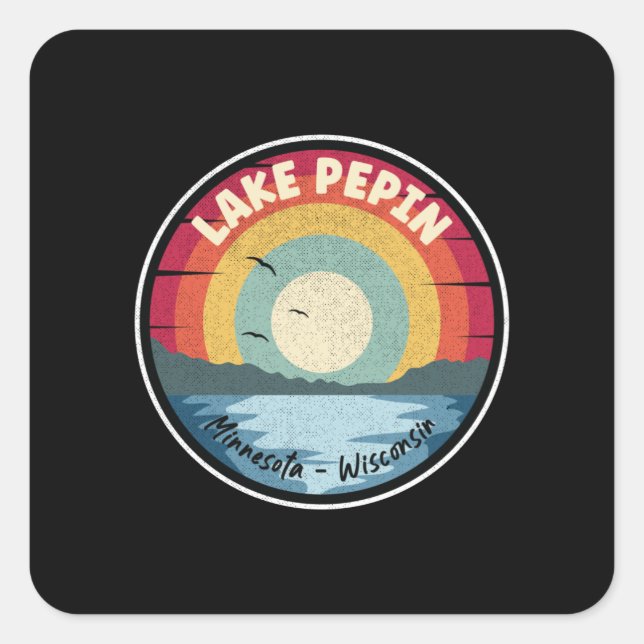 Sticker Carré Lac Pepin Minnesota-Wisconsin Coloré (Devant)