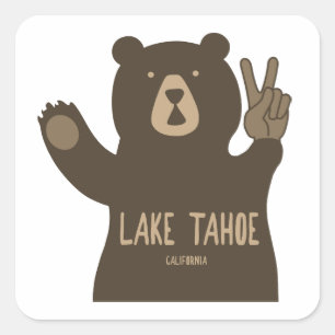 Sticker Carré Lac Tahoe Californie Nevada Peace Bear