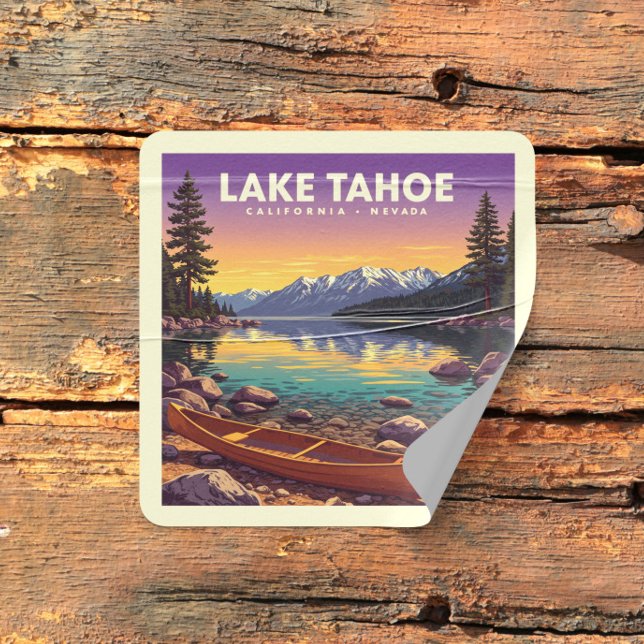 Sticker Carré Lac vintage Tahoe Californie Nevada (Créateur téléchargé)
