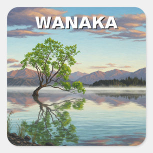 Sticker Carré Lac Wanaka Tree Nouvelle-Zélande Voyages