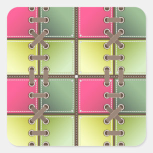 Sticker Carré lacets de chaussures art de mode rose et vert