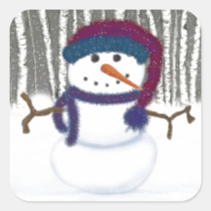 Sticker Carré L'adorable Puffy Le Snowman