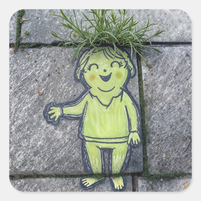 Sticker Carré Lady Chalk Doodle Street Art (Devant)