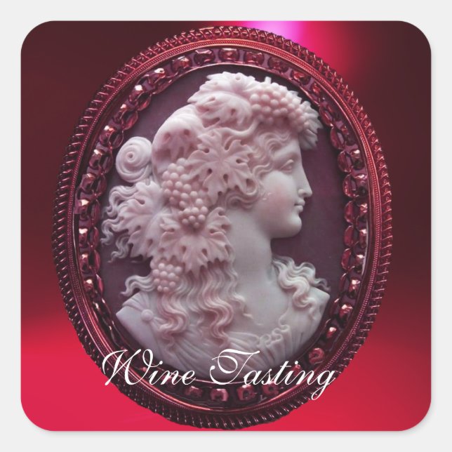 STICKER CARRÉ LADY DE VIN ROUGE ANTIQUE, RAISINS ET GRAPEVINES (Devant)