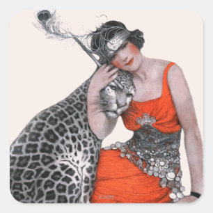 Sticker Carré Lady et Leopard