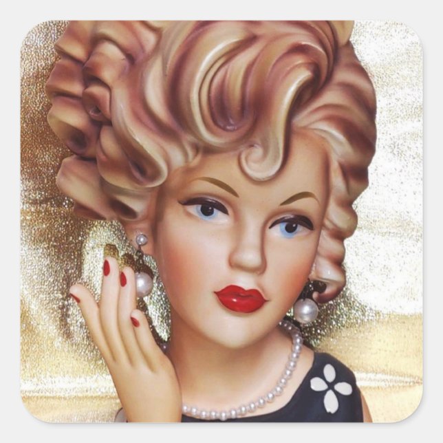 Sticker Carré Lady Head Vase Sassy Spiral Coiffure beauté en noi (Devant)