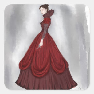 Sticker Carré Lady In Red Poster Papier Dessous de verre Candy T