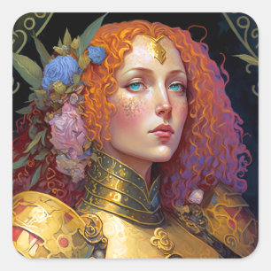 Sticker Carré Lady Knight Warrior Armor Imaginaire Art
