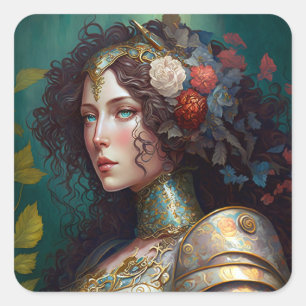 Sticker Carré Lady Knight Warrior Armor Imaginaire Art