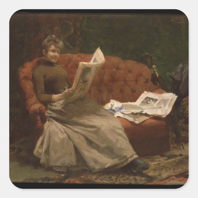 Sticker Carré Lady Reading (Devant)