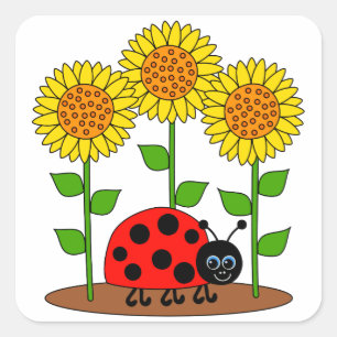 Sticker Carré Ladybug avec les tournesols