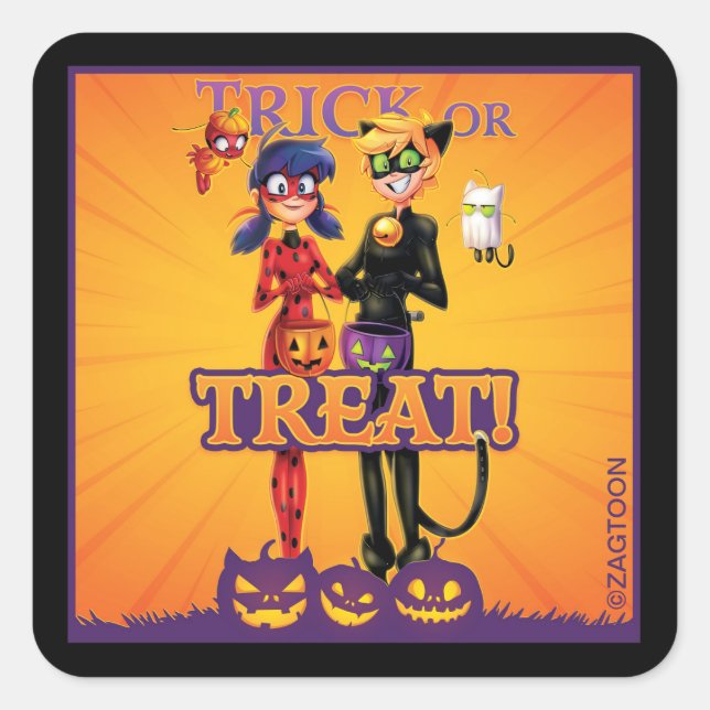 Sticker Carré Ladybug & Cat Noir | Trick ou Treat! (Devant)