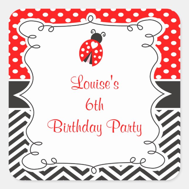 Sticker Carré Ladybug Ladybird Birthday Party (Devant)
