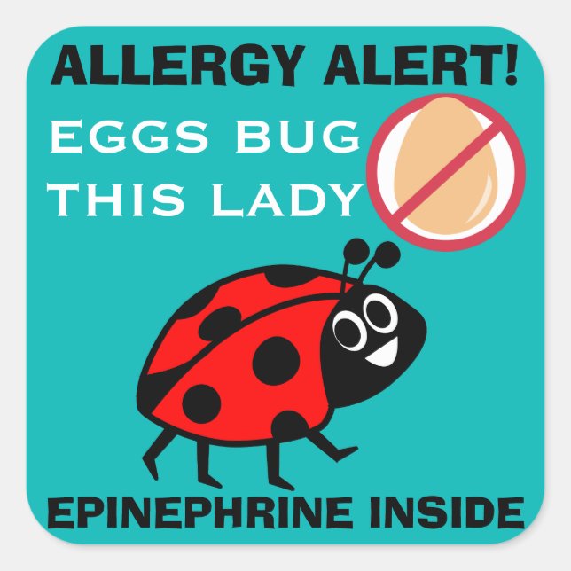 Sticker Carré Ladybug Oeuf Allergy Alerte Epinephrine à l'intéri (Devant)