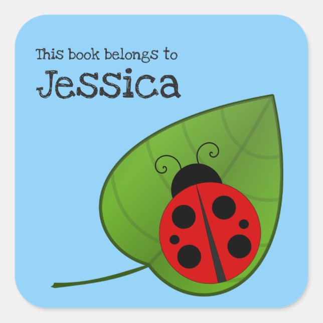 Sticker Carré Ladybug on Leaf Ce livre appartient à Bookplate (Devant)