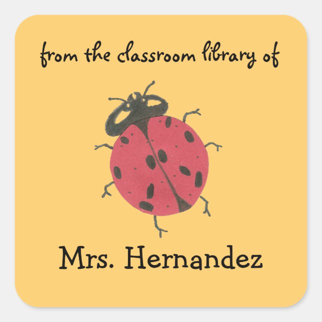 Sticker Carré Ladybug personalized teacher gift bookplate (Devant)