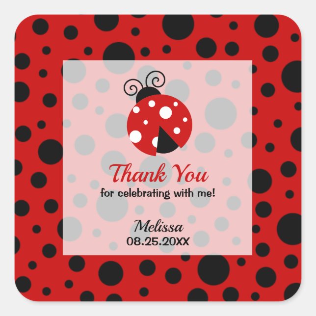 Sticker Carré Ladybug Red Black Frame Pois Merci (Devant)