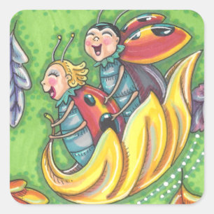 STICKER CARRÉ LADYBUGS QUI RETOURNENT SUR LES FEUILLES D'AUTOMNE