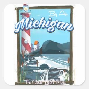 Sticker Carré L'affiche de voyage du phare du Michigan!.