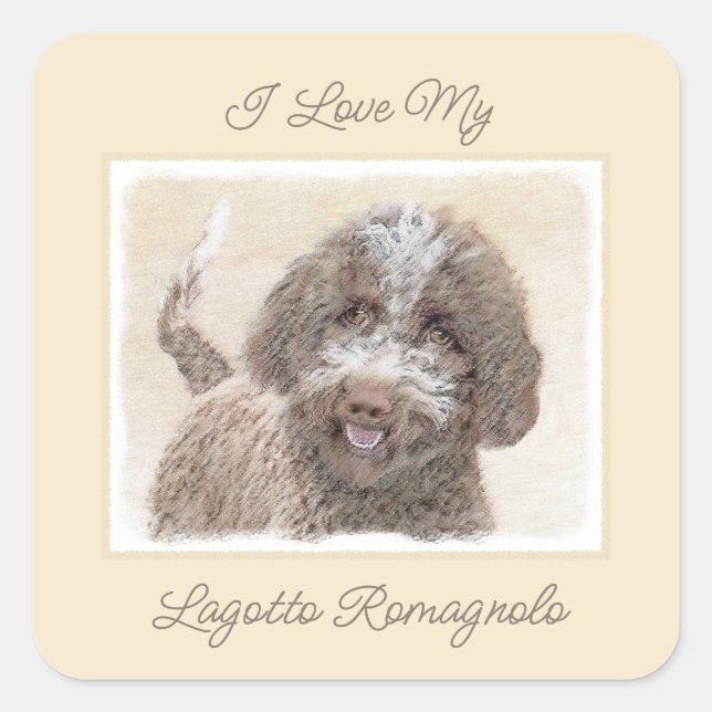 Sticker Carré Lagotto Romagnolo Peinture - Cute Original Chien A (Devant)