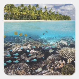 Sticker Carré Lagune tropicale dans l'atoll du sud d'Ari dans