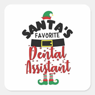 Sticker Carré L'aide dentaire préférée du Père Noël Noël Santa