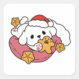 Sticker Carré Laisser la joie des fêtes - Noël de chien mignon