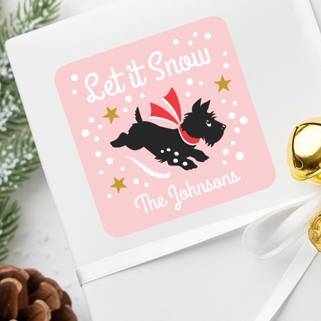 Sticker Carré Laisser la neige mignonne Scottie Chien Noël Nom r (Créateur téléchargé)