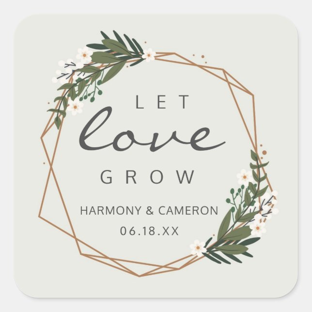 Sticker Carré Laisser l'amour grandir Boho Mariage d'or géométri (Devant)