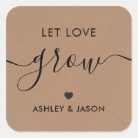 Laisser Love Grow Sticker, Plante Gift Tag, Mariag