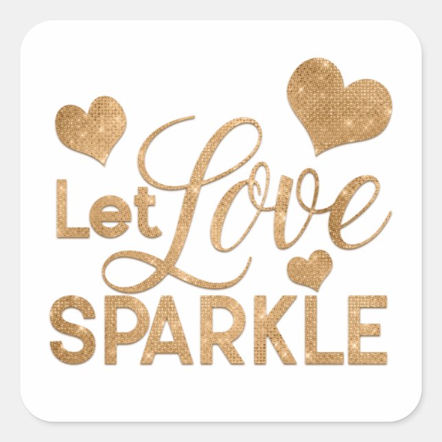 Sticker Carré Laisser Love Sparkle Citer Or Parties scintillant  (Devant)