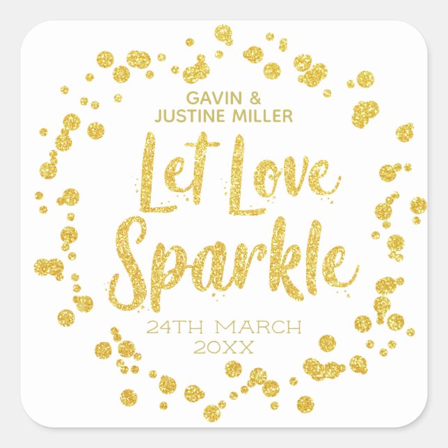 Sticker Carré Laisser Love Sparkle Gold Confetti sur le Mariage  (Devant)