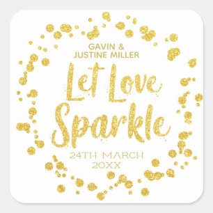 Sticker Carré Laisser Love Sparkle Gold Confetti sur le Mariage 