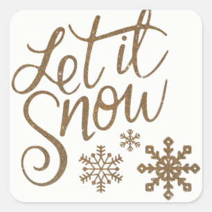 Sticker Carré LAISSER NEIGE Noël Vacances Or Blanc