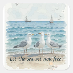 Sticker Carré Laissez la mer vous libérer - Plage et eau de mer