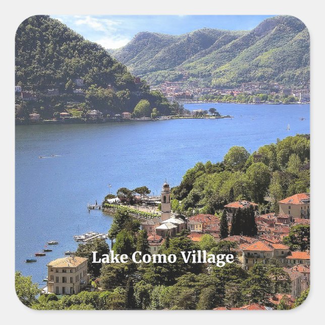 Sticker Carré Lake Como Village, photo pittoresque, (Devant)