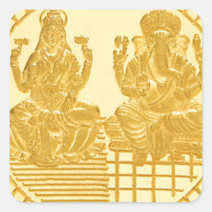 STICKER CARRÉ LAKSHMI ET GANESH GOLD COIN DESIGN