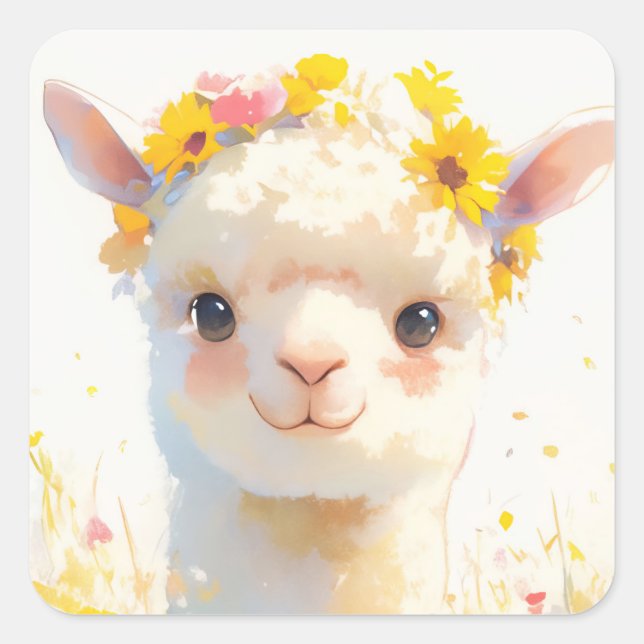 Sticker Carré L'Alpaca Couronné de Fleurs (Devant)