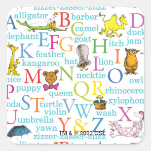 Sticker Carré L'alphabet du Dr Seuss avec des mots