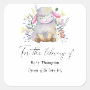 Sticker Carré Lamb - Ex-libris pour Baby Shower, livres pour béb