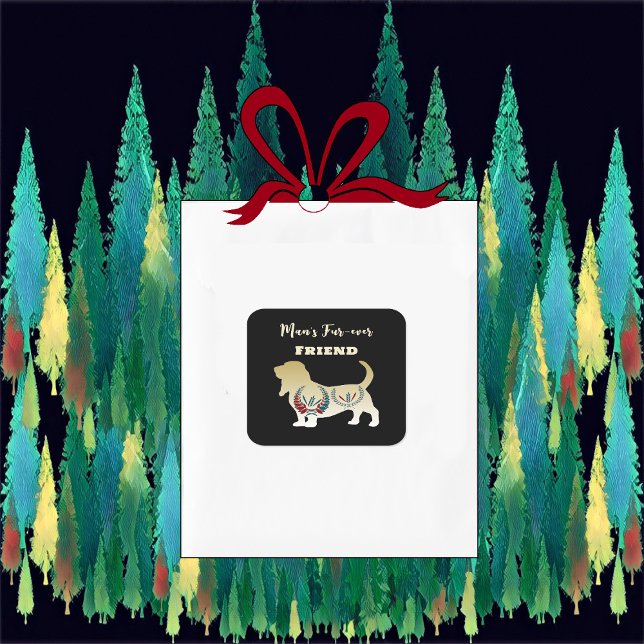 Sticker Carré L'ami en or de l'homme décoration d'art populaire  (Mans Forever Friend Gold Dog Folk Art Decorative Square Sticker)