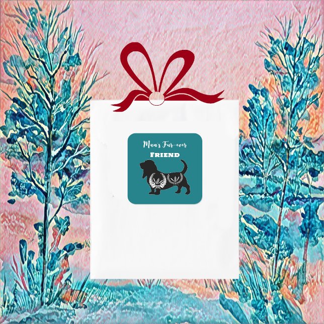 Sticker Carré L'ami fidèle de l'homme, décor floral d'art popula (Mans Forever Friend Dog Folk Art)