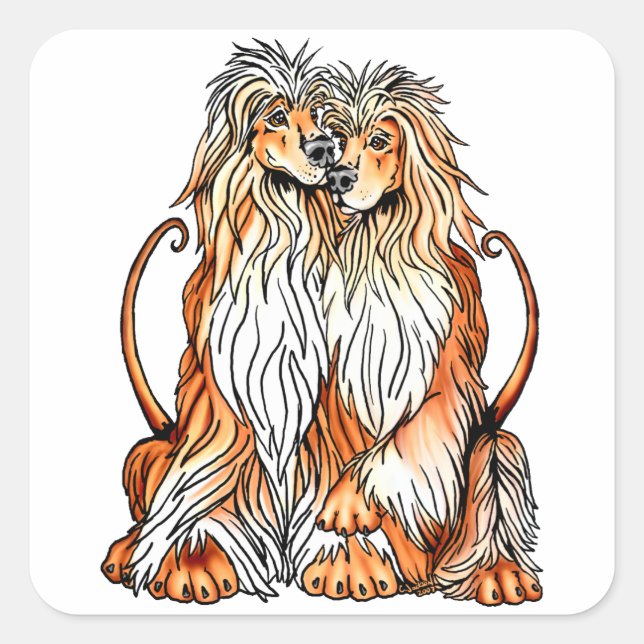 Sticker Carré L'amour des chiots afghans (Devant)