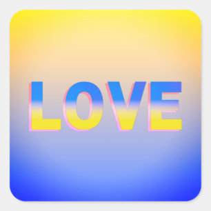 Sticker Carré L'AMOUR en bleu et jaune pour l'Ukraine Ukrainien