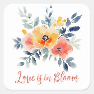 Sticker Carré L'amour est en fleurs Réception de mariage aquarel