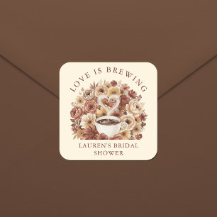 Sticker Carré L'amour est en train de préparer Brown Floral Café